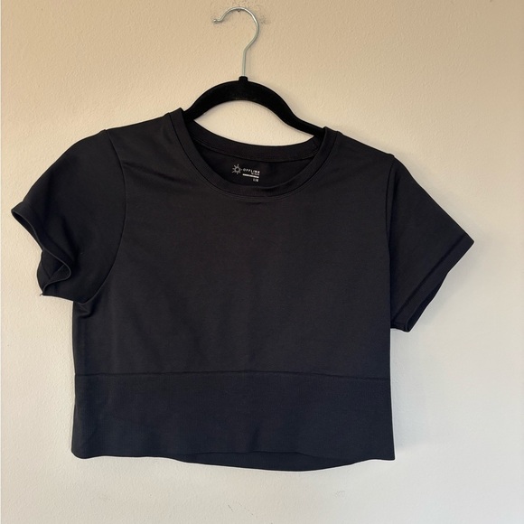 Aerie Black Crop Boxy Athletic Top Large - Picture 1 of 4